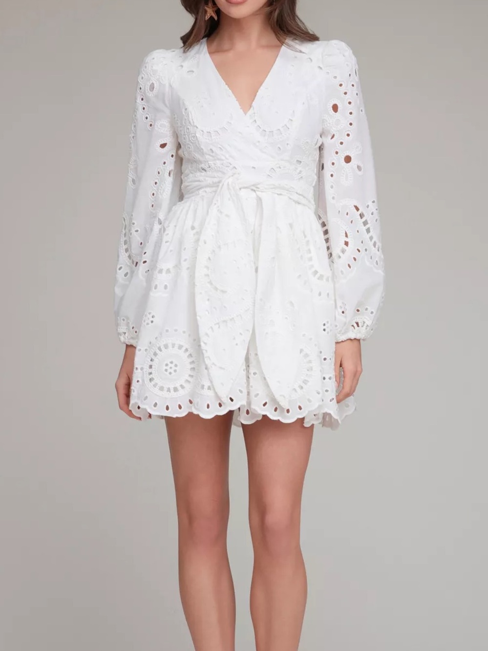 Avec Les Filled Womens Cotton Eyelet Long Sleeve Dress